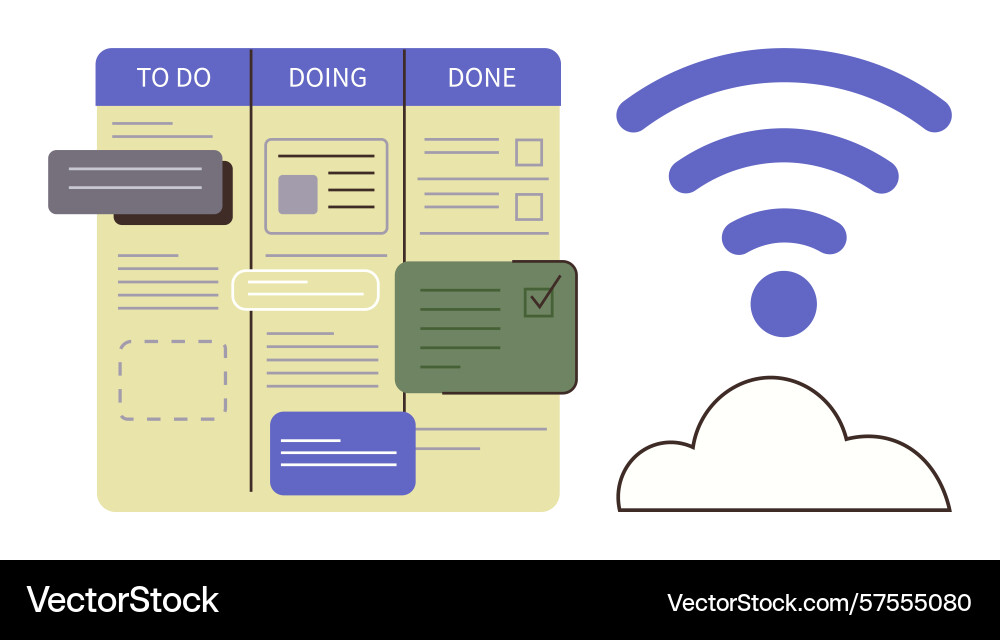 Task management board with cloud and wireless Task management board with cloud and wireless vector image