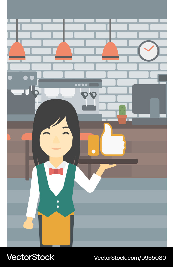 Waitress with like button Vector Image