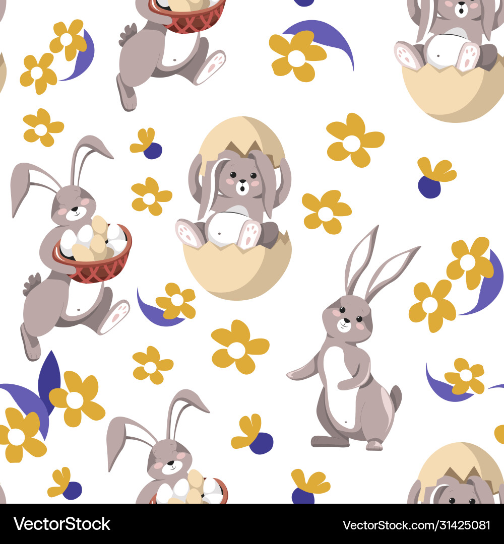 Cute easter rabbit in egg shell seamless pattern Cute easter rabbit in egg shell seamless pattern vector image