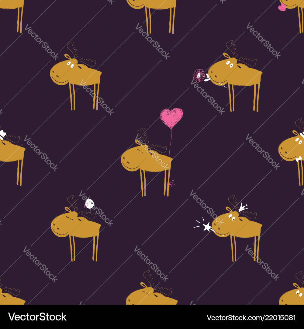 Cute Moose Seamless Pattern vector image