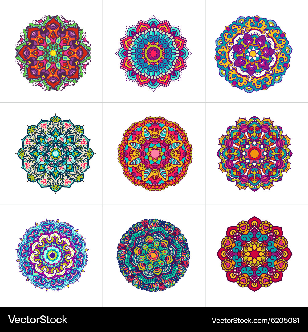 Floral Mandala Ornament Set Vector Image