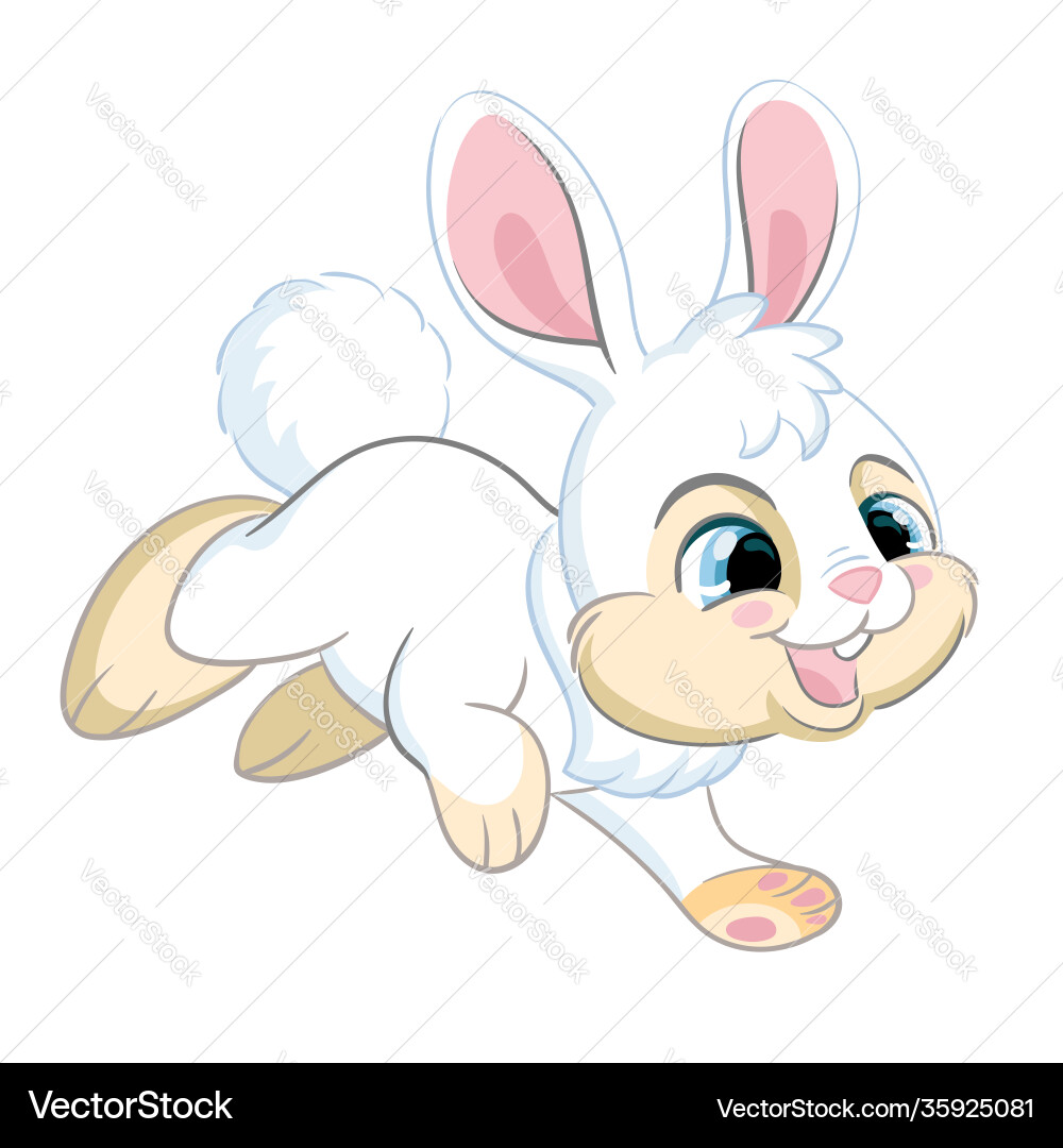 Little cute funny white running rabbit Royalty Free Vector