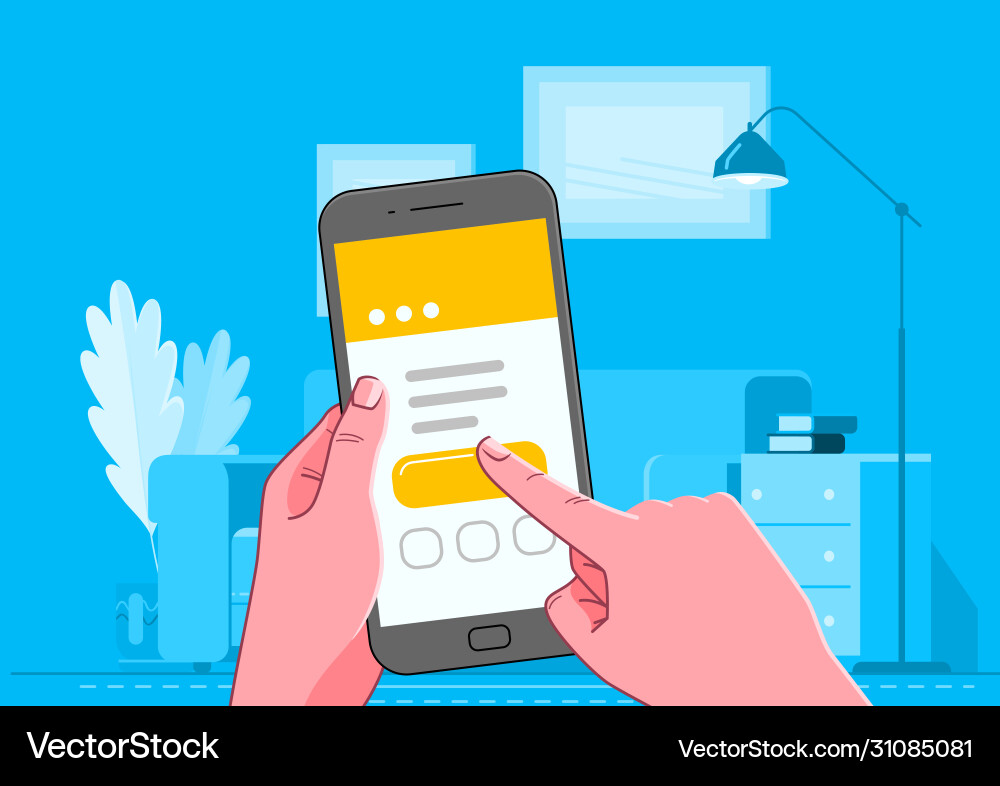 Man uses an internet application using smartphone Man uses an internet application using smartphone vector image