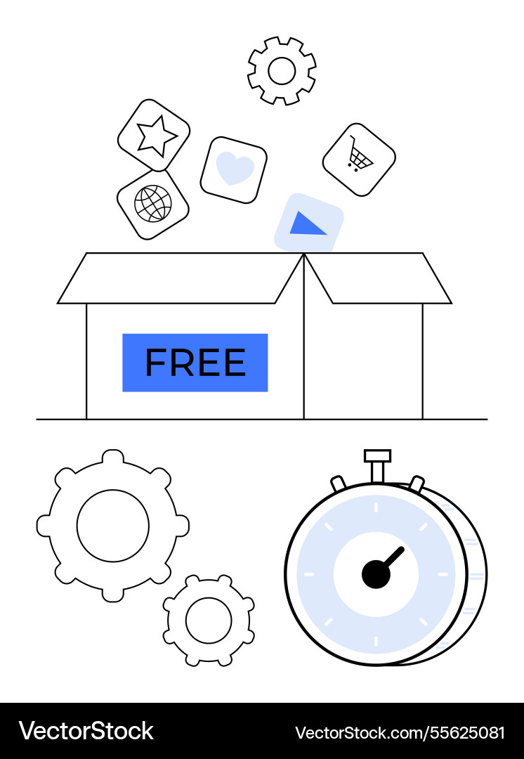 Open box with free apps and settings icons Open box with free apps and settings icons vector image