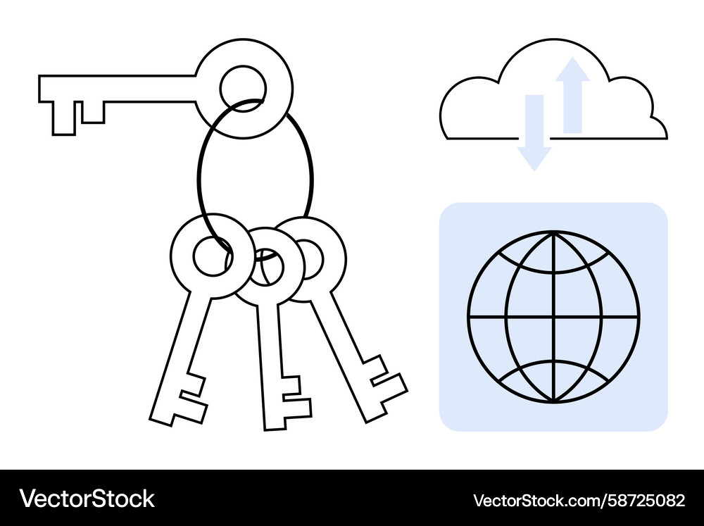 Cloud data security concept with keys and global Cloud data security concept with keys and global Vector Image