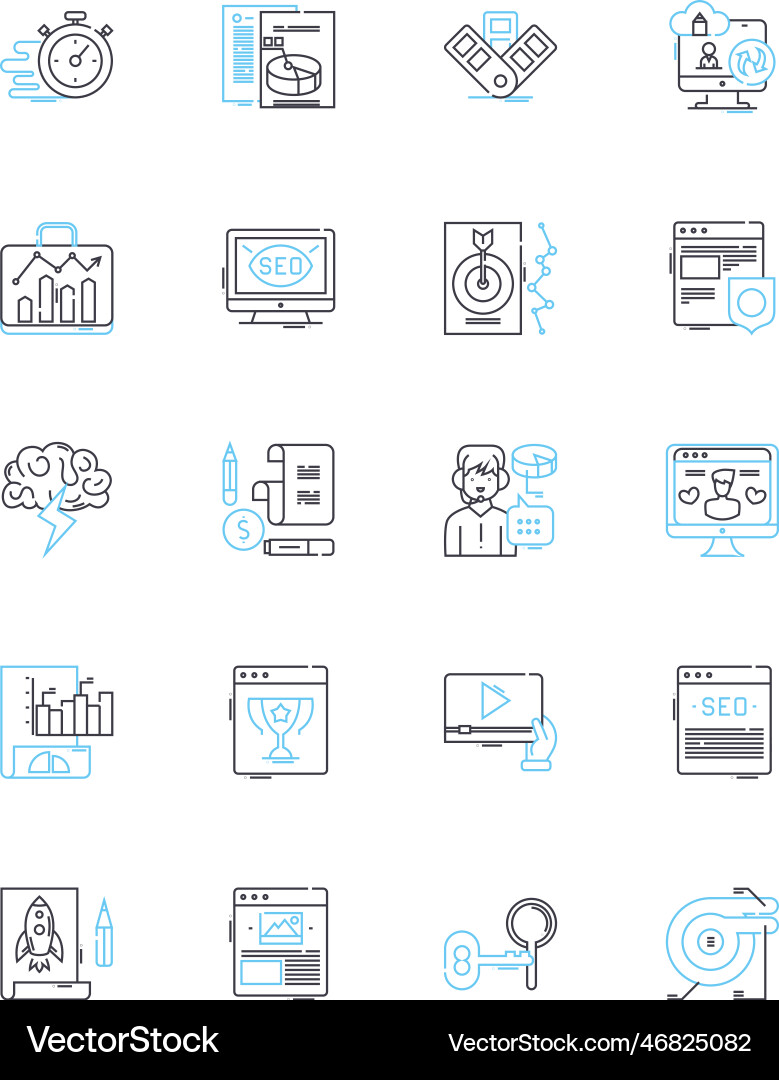Digital strategy linear icons set optimization Digital strategy linear icons set optimization vector image