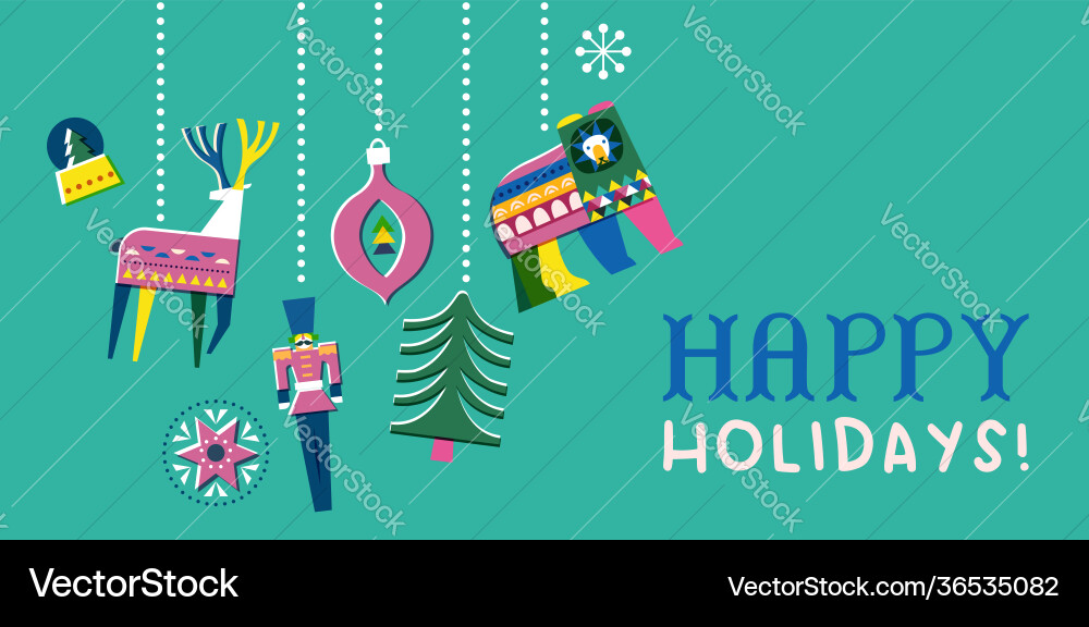 Happy holidays retro folk ornament greeting card Happy holidays retro folk ornament greeting card vector image