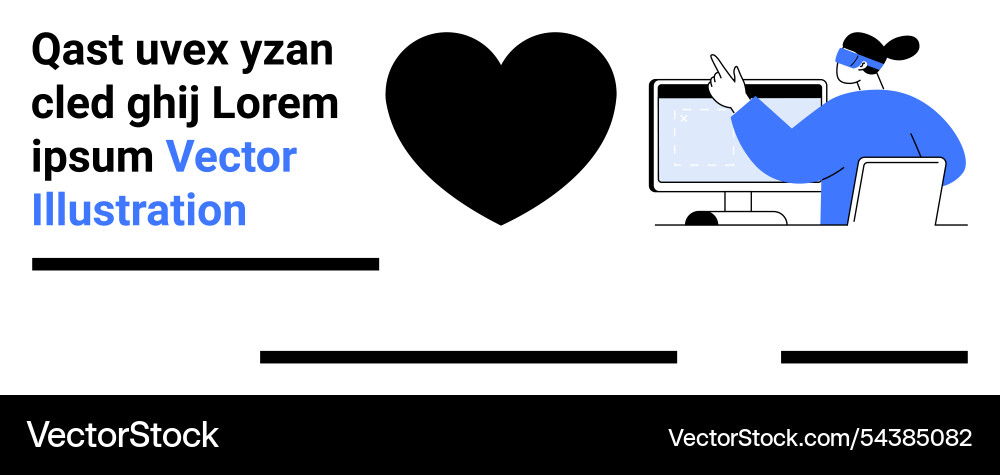 Heart symbol text and person using computer Heart symbol text and person using computer vector image