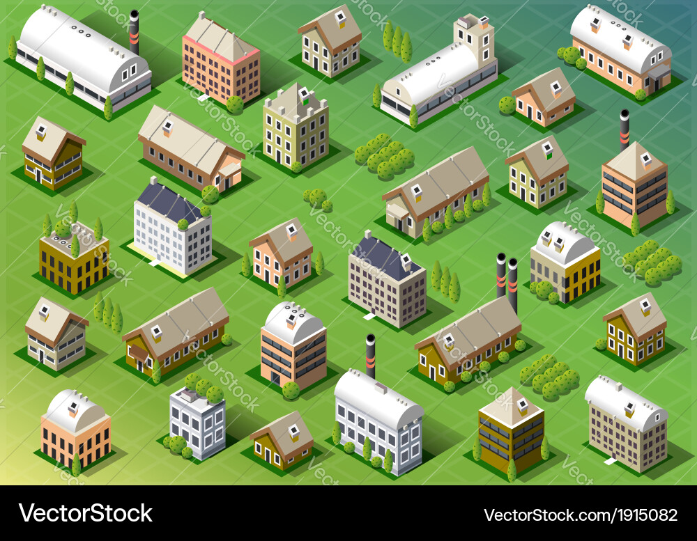 Isometric Building Set - Spring vector image
