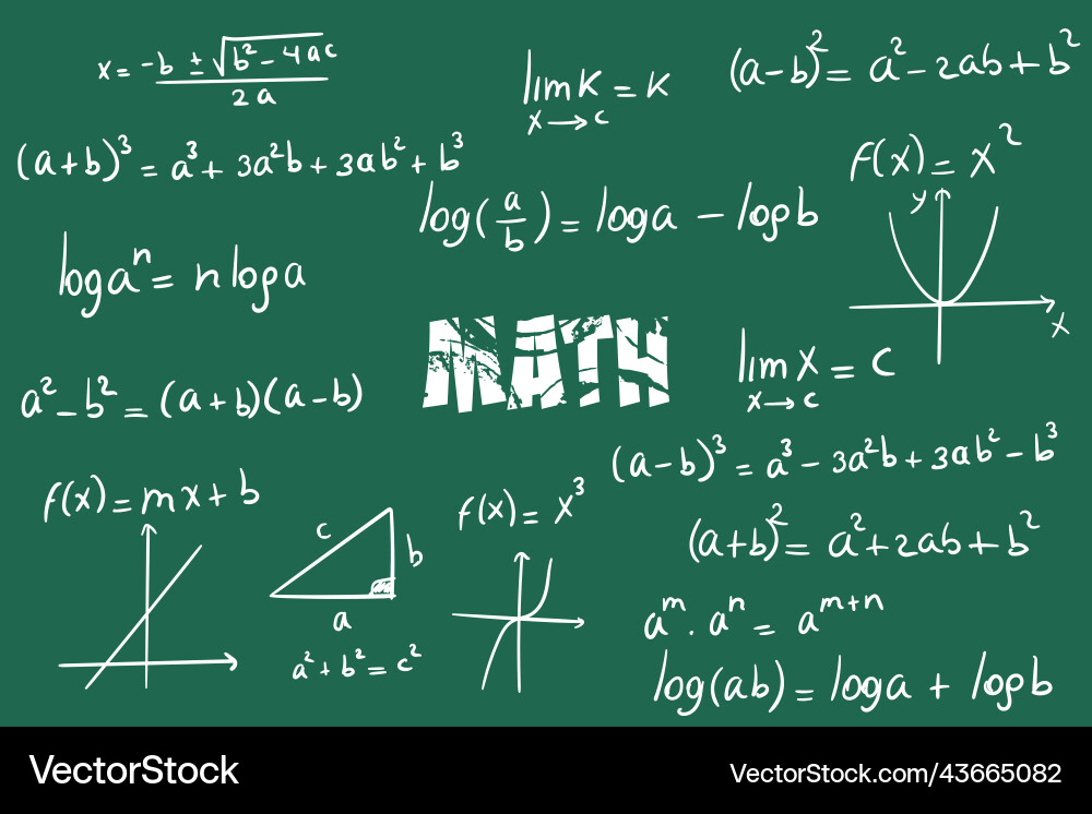 Math exercises formulas and equations Vector Image