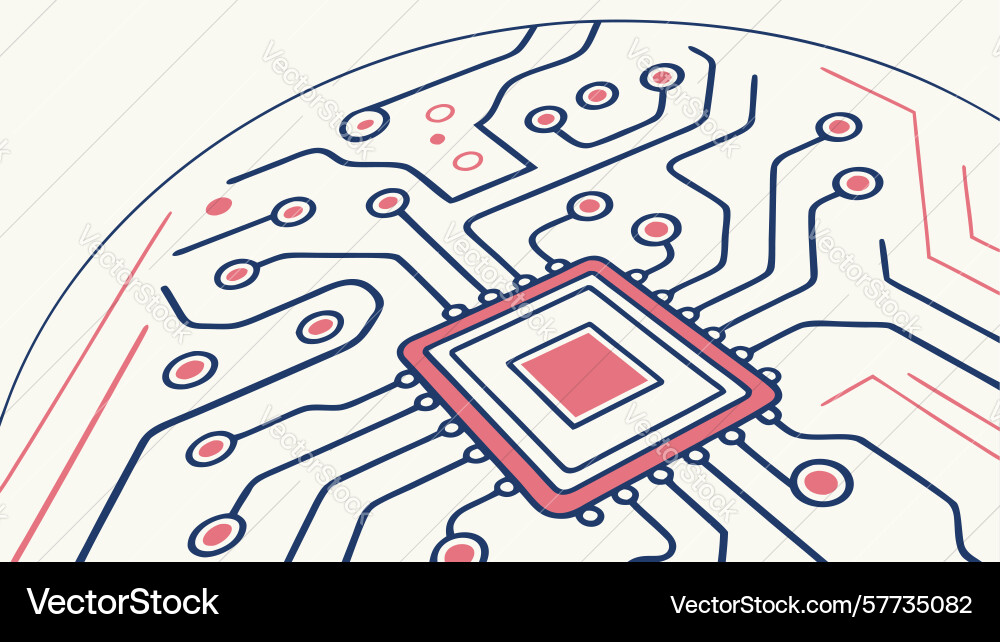 Microchip on circuit board high-tech processing vector image