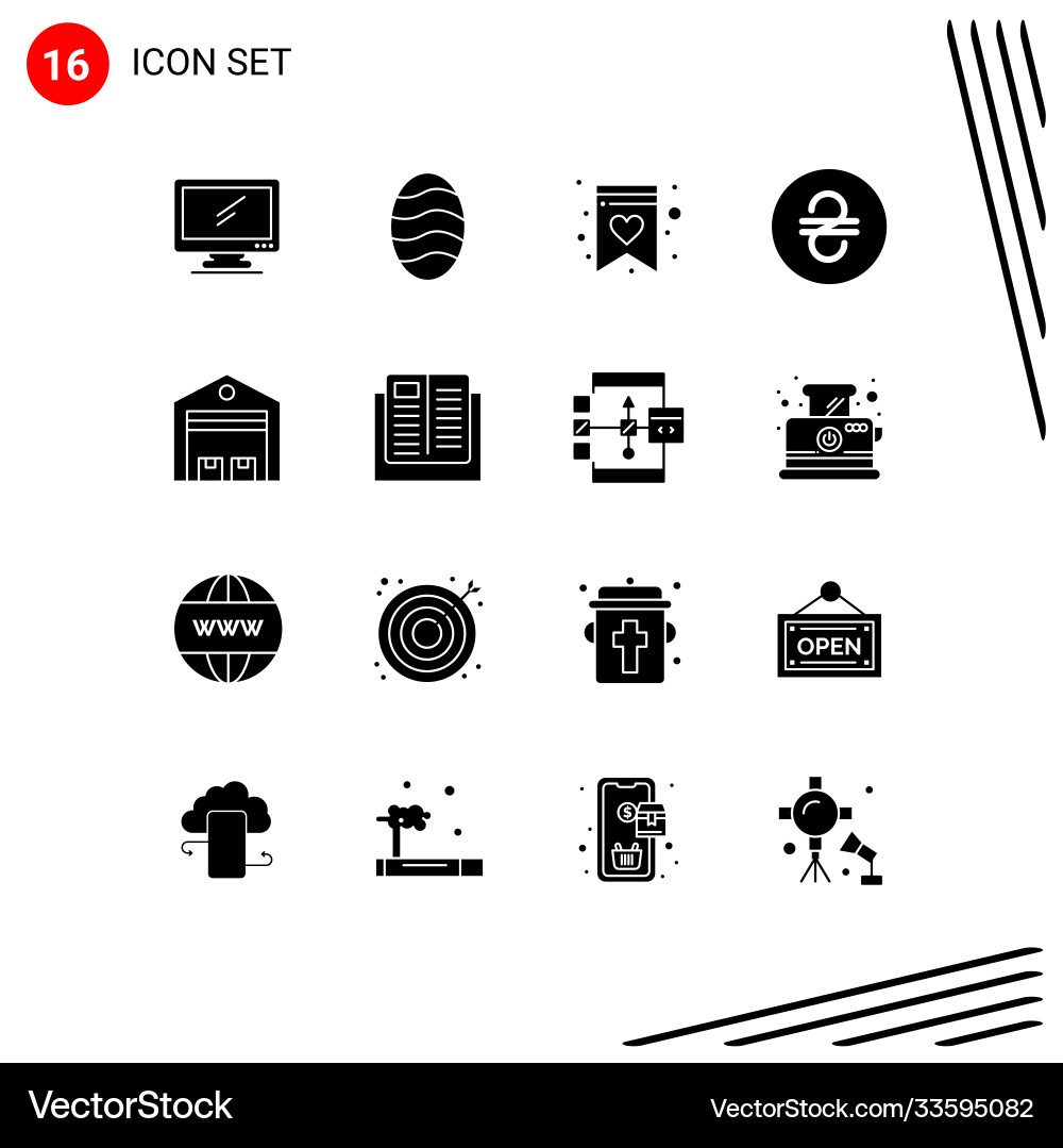 Set 16 solid glyphs on grid for store logistic Vector Image