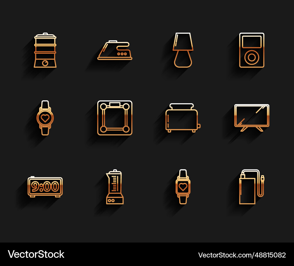 Set line digital alarm clock blender double Vector Image