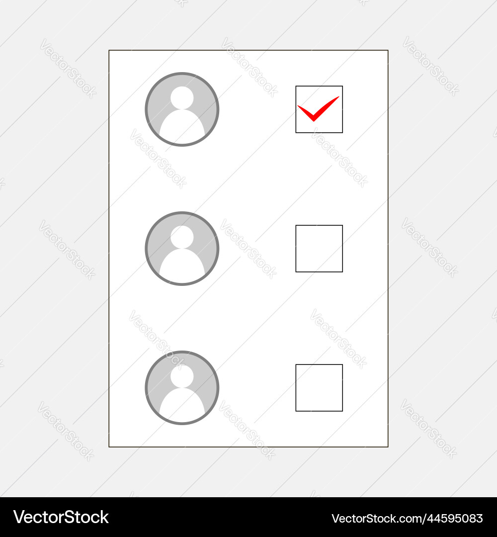 Ballot form with avatars and boxes for selection Ballot form with avatars and boxes for selection Vector Image
