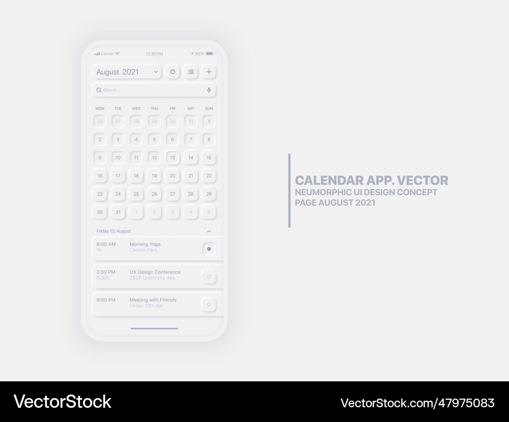 Calendar mobile app page august with task manager vector image