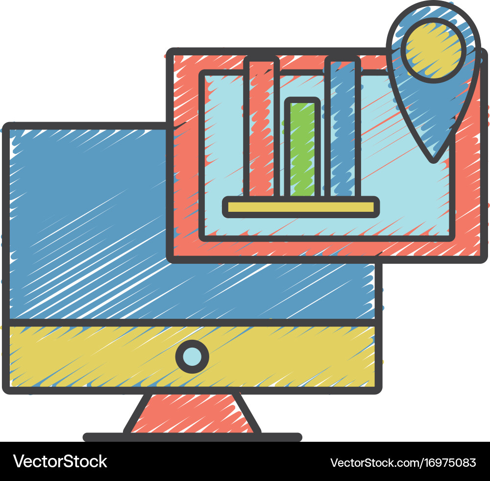 Computer with company document and statistics vector image