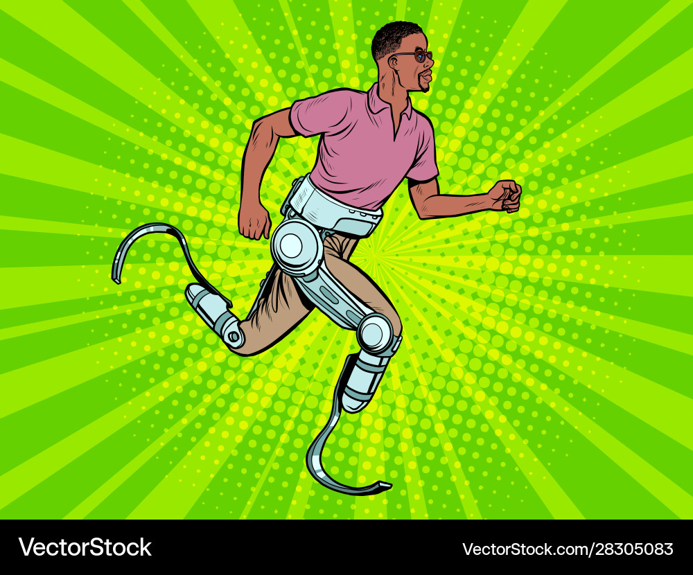 Disabled african man running with legs prostheses Disabled african man running with legs prostheses Vector Image
