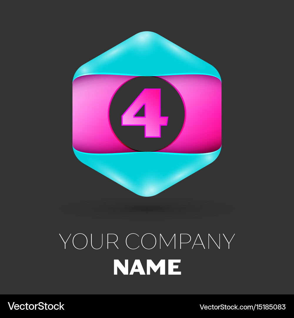 Realistic number four logo in colorful hexagonal Vector Image
