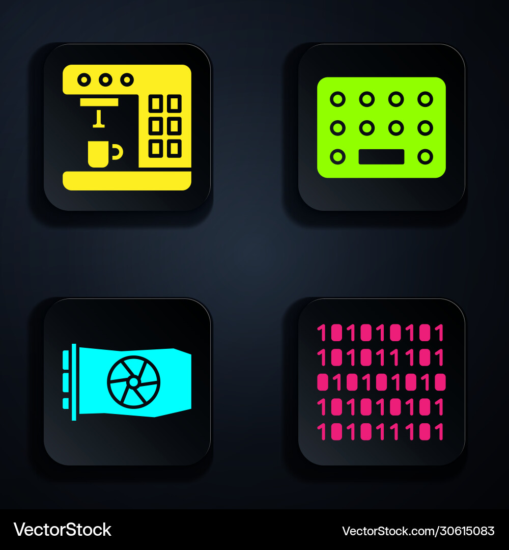 Set binary code coffee machine video graphic card Set binary code coffee machine video graphic card Vector Image