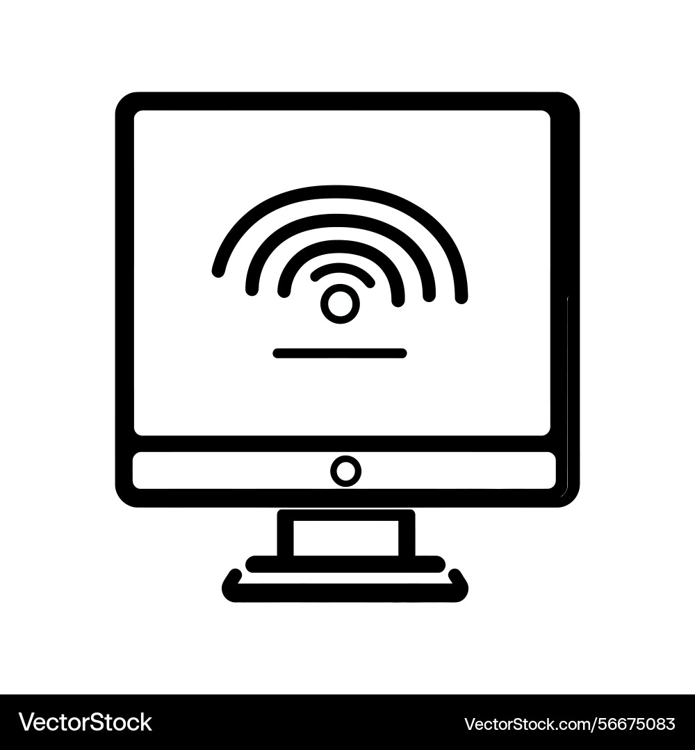 Simple pc monitor displaying wifi signal icon vector image