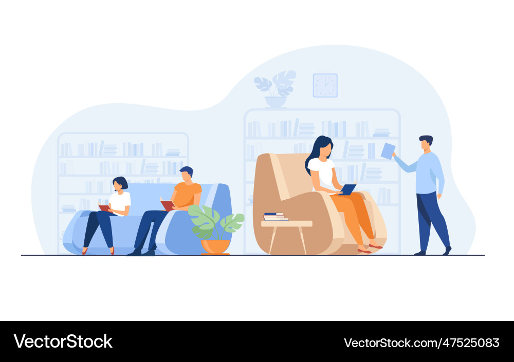 Students studying and reading in library Students studying and reading in library vector image