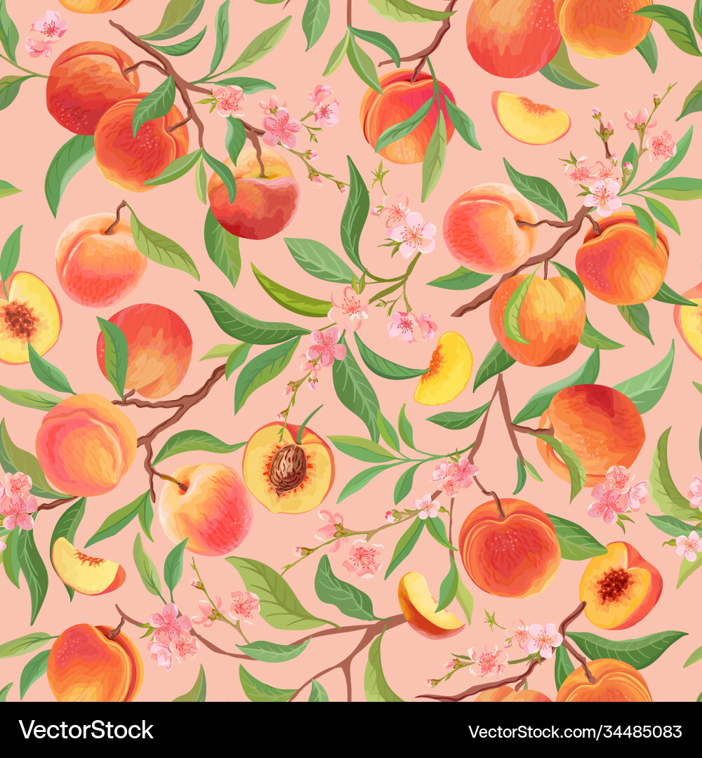 Tropical Peach Floral Pattern Vector Image
