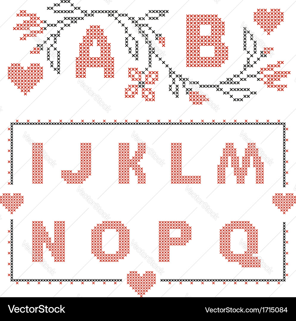 Cross-Stitch Floral Letter Frame Vector Image