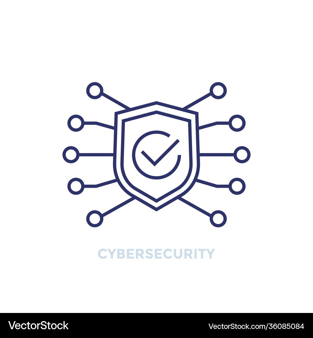 Cybersecurity Shield Icon with Checkmark Vector Image
