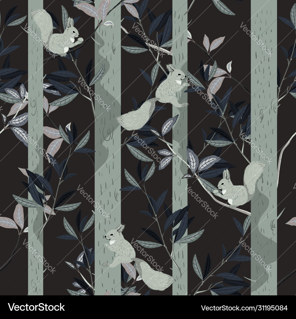 Red squirrels trunks and branches forest trees Vector Image