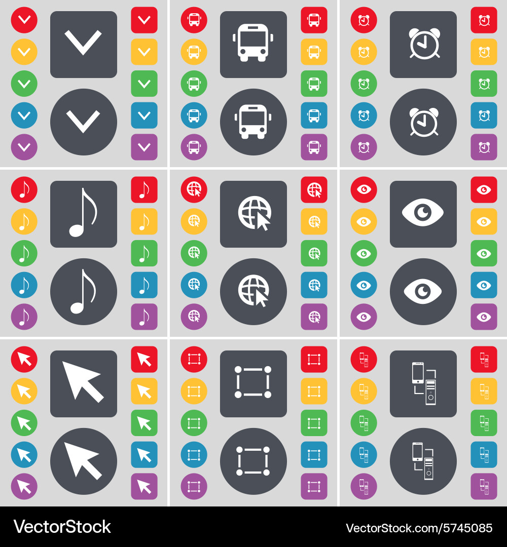 Arrow down bus alarm clock note web with cursor vector image