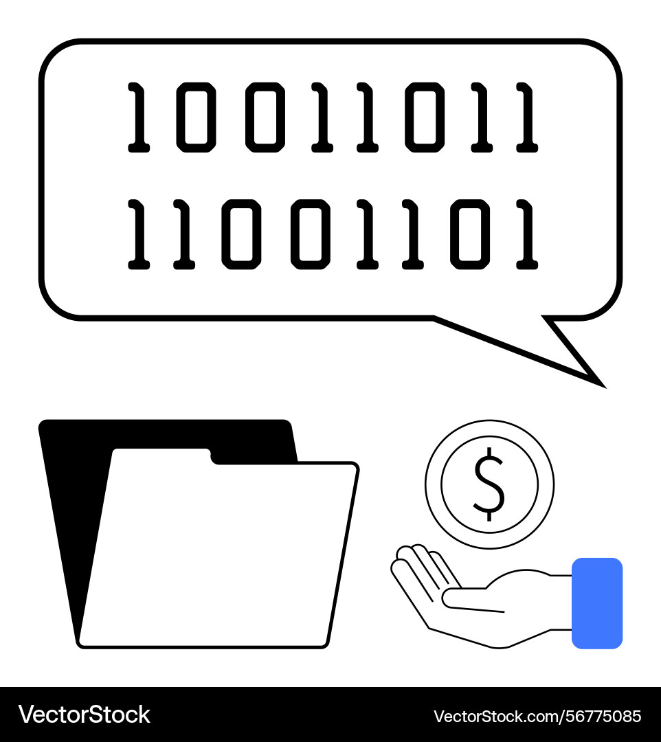 Binary code in speech bubble with file folder Binary code in speech bubble with file folder vector image