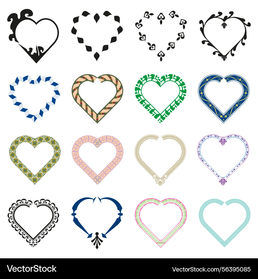 Decorative heart frames pattern border shapes Vector Image