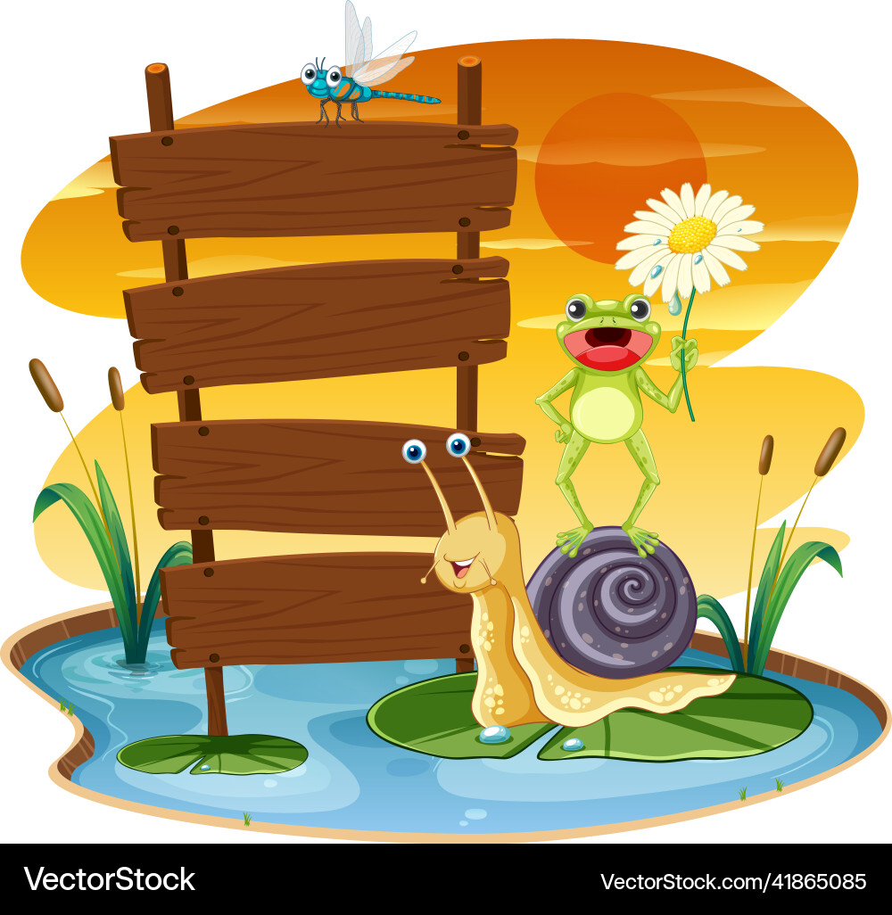 Empty board template with snail and insects Empty board template with snail and insects vector image