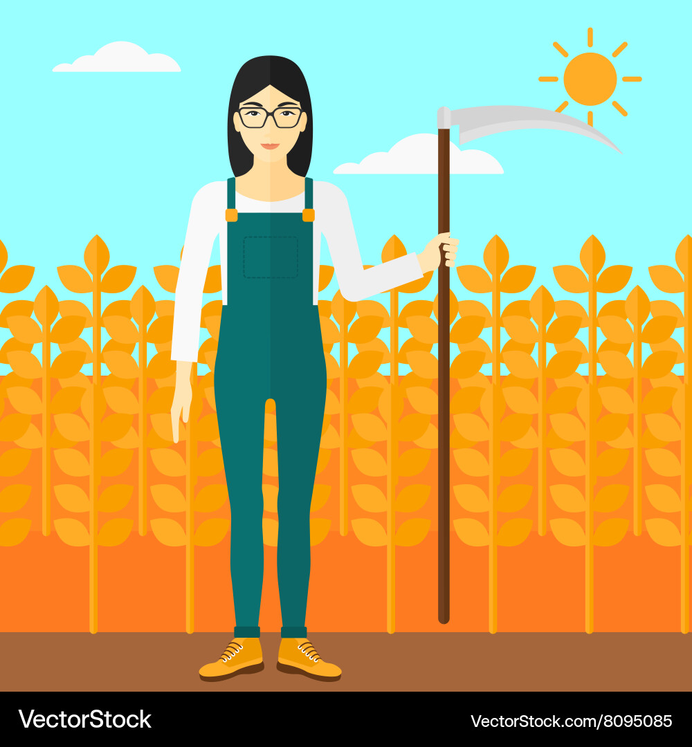 Farmer on the field with scythe Vector Image