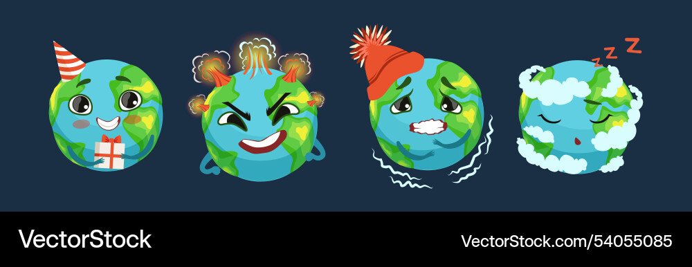 Funny planet character showing different emotion Funny planet character showing different emotion Vector Image