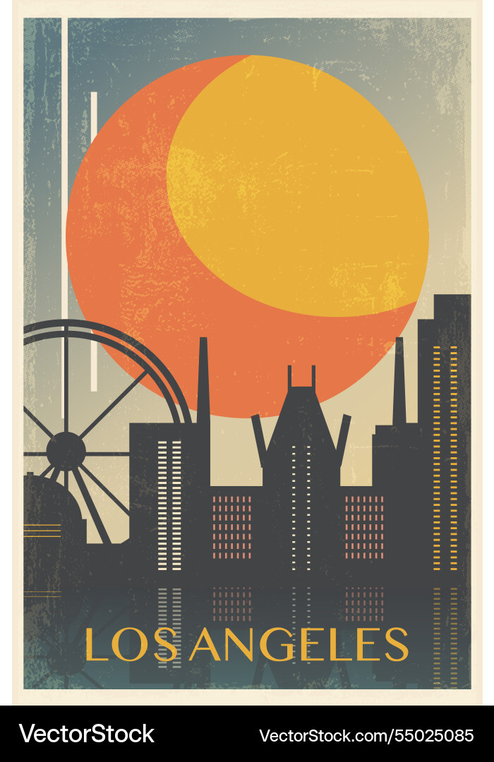 Los angeles retro city poster with abstract Los angeles retro city poster with abstract vector image
