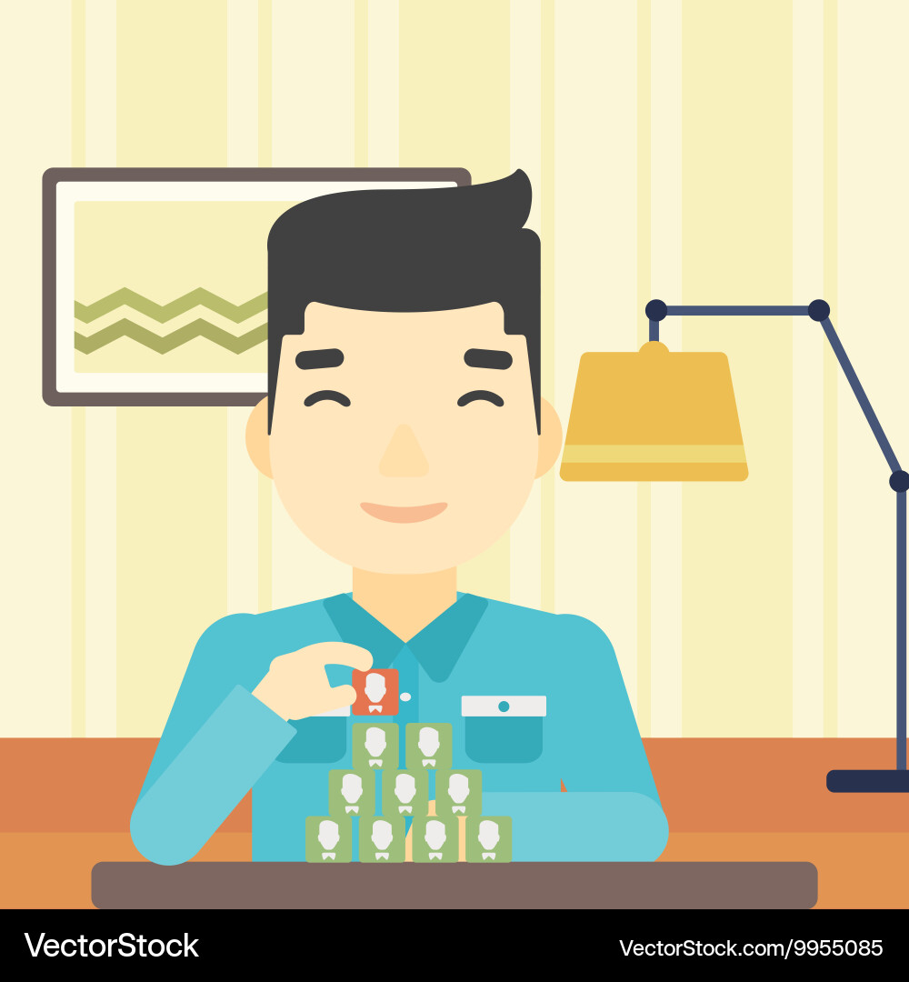 Man building pyramid of network avatars Vector Image
