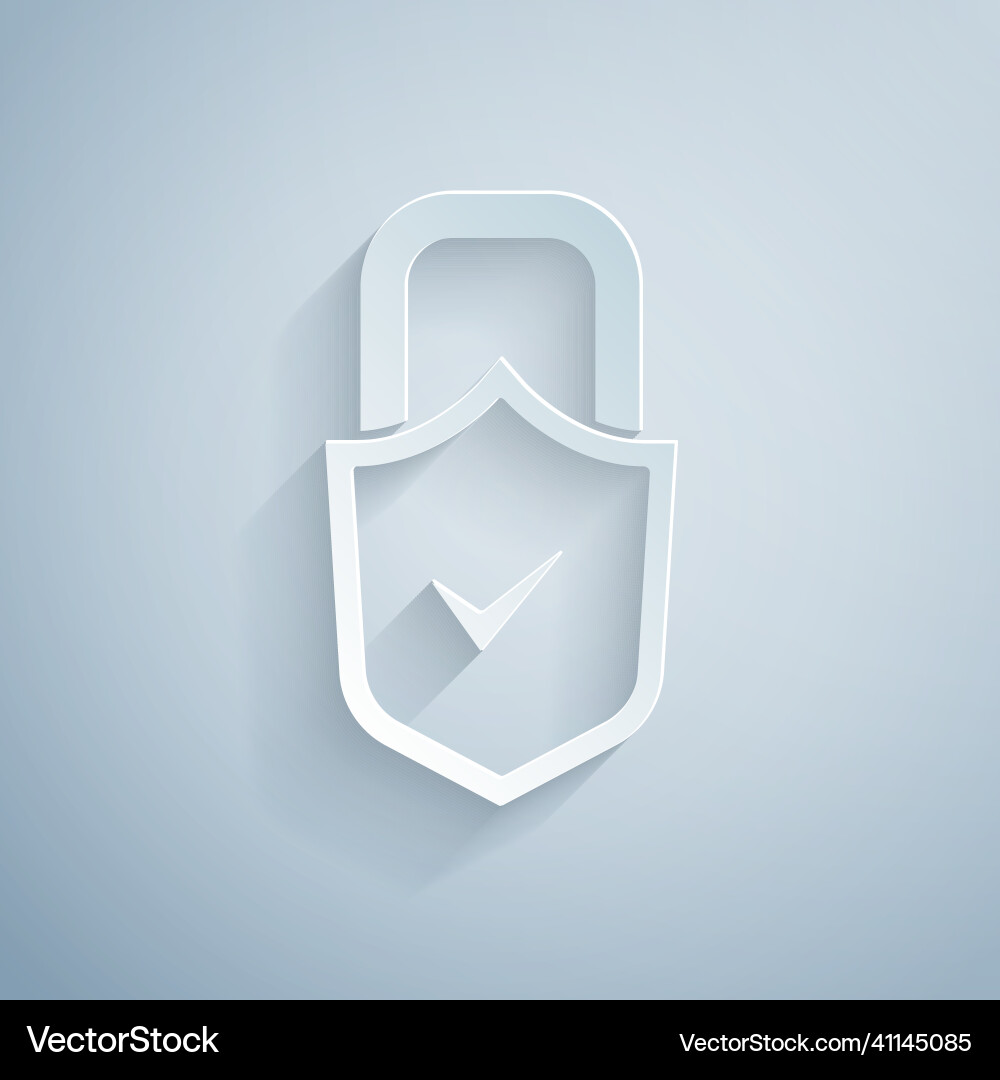 Paper cut open padlock and check mark icon Paper cut open padlock and check mark icon Vector Image