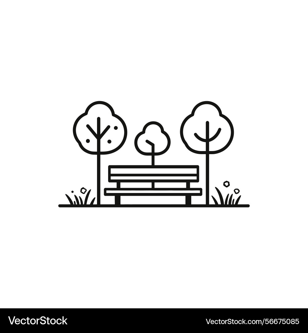 Simple park bench outline icon with trees Vector Image