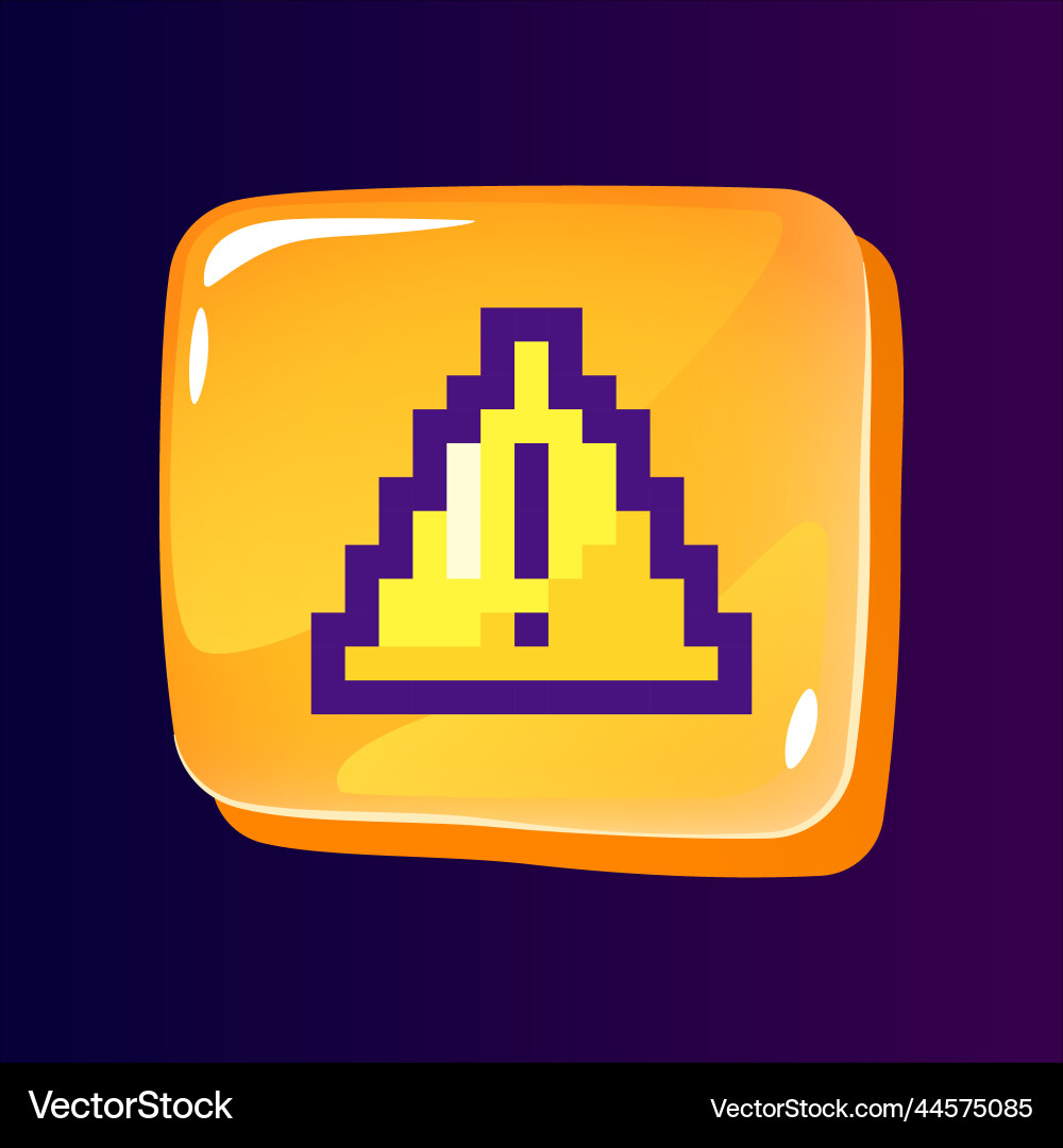 Warning glossy ui button with pixelated color icon vector image