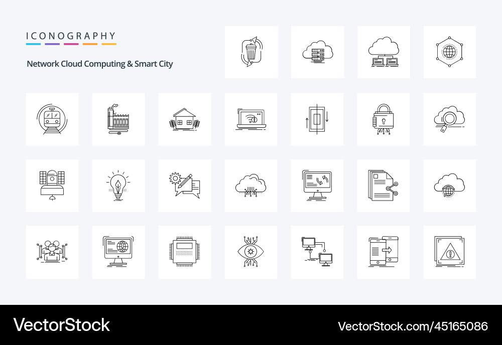 25 network cloud computing and smart city line Vector Image