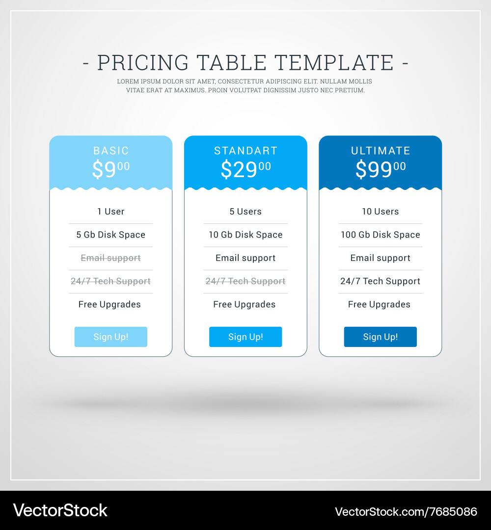Design template for pricing table websites vector image