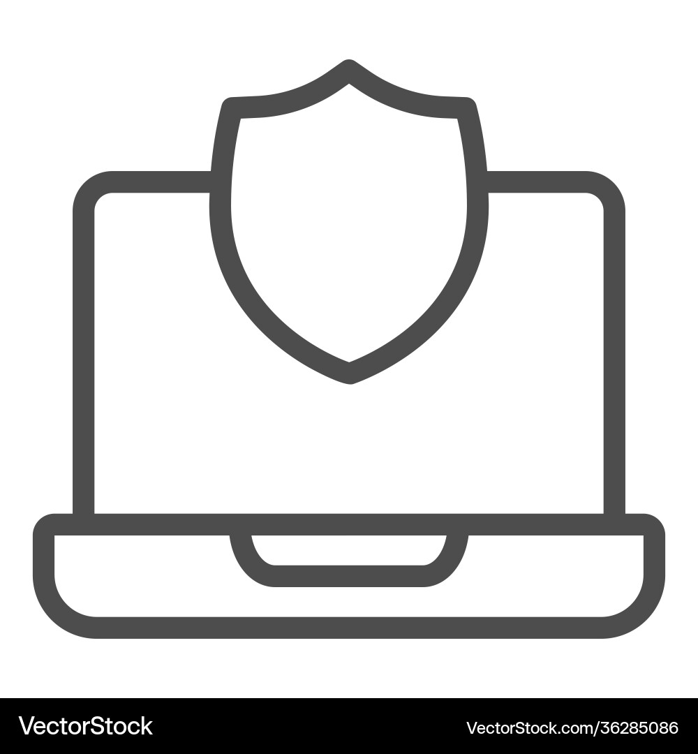 Laptop with shield line icon web security concept Laptop with shield line icon web security concept vector image