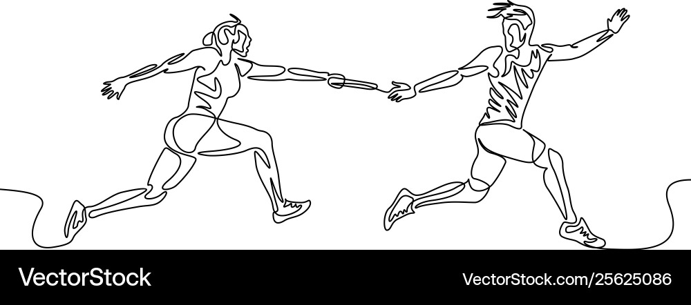 Relay Race Runner - Continuous Line Art Vector Image