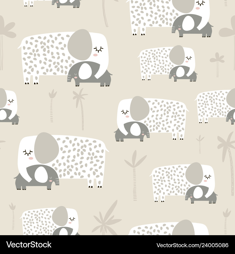 Seamless pattern with cute mom and baby elephant Seamless pattern with cute mom and baby elephant vector image