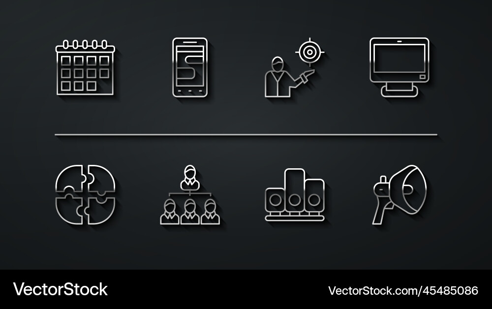 Set line calendar piece of puzzle computer Set line calendar piece of puzzle computer Vector Image