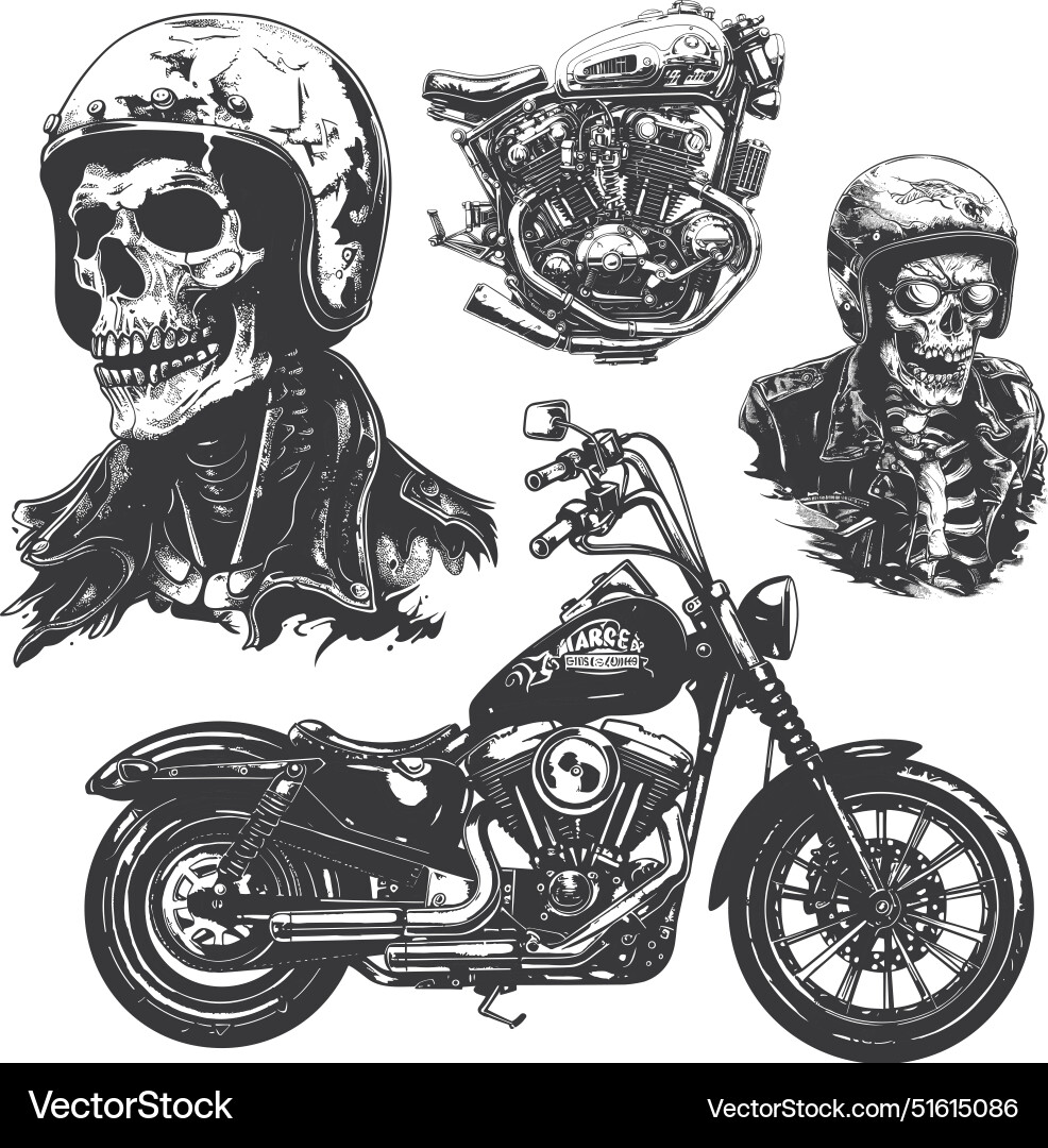 Skeleton biker tattoo skull in helmet ghost Skeleton biker tattoo skull in helmet ghost vector image