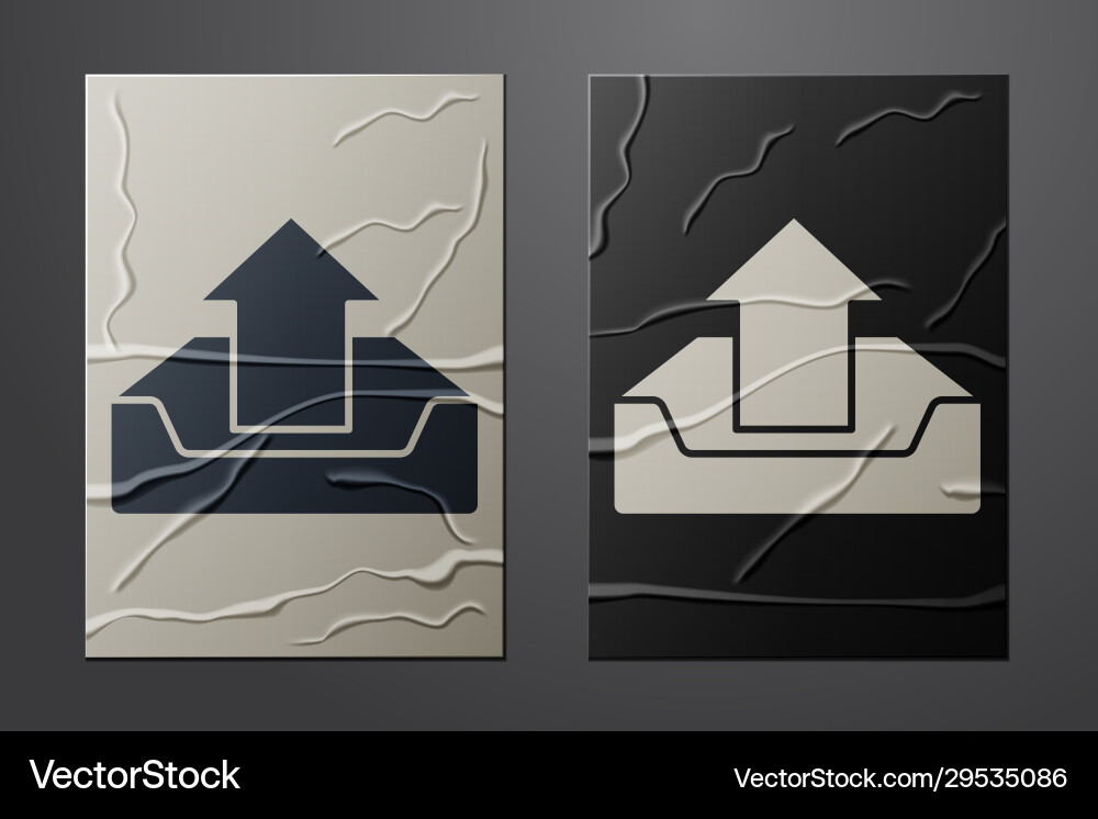 White upload inbox icon isolated on crumpled paper vector image