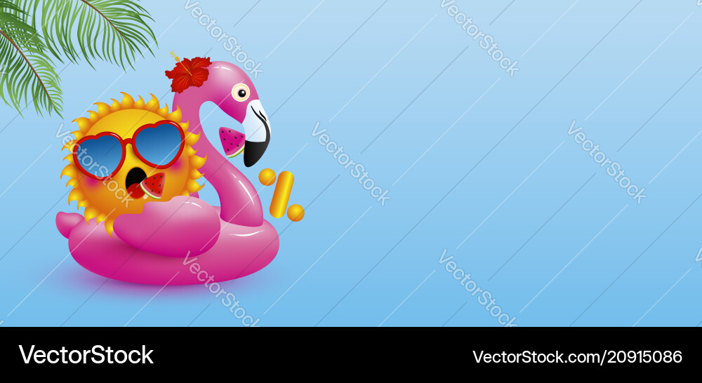 Zero percent design of sun on flamingo inflatable vector image