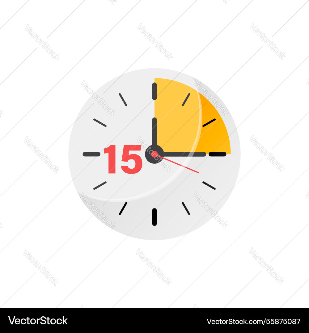 15 minutes on stopwatch icon in flat style clock 15 minutes on stopwatch icon in flat style clock vector image